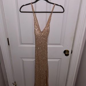 Champagne sequin prom dress